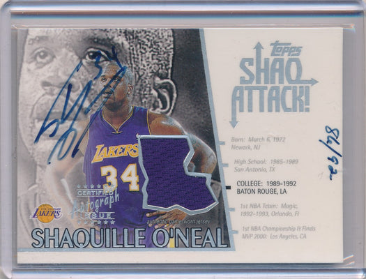 Topps 2001-2002 Shaq Attack Jersey Auto #SAA3 Shaquille O'neal 86/92