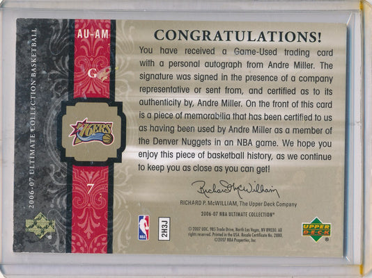 Upper Deck 2006-07 Ultimate Collection  Ultimate Jersey Autographs #AU-AM Andre Miller 04/75