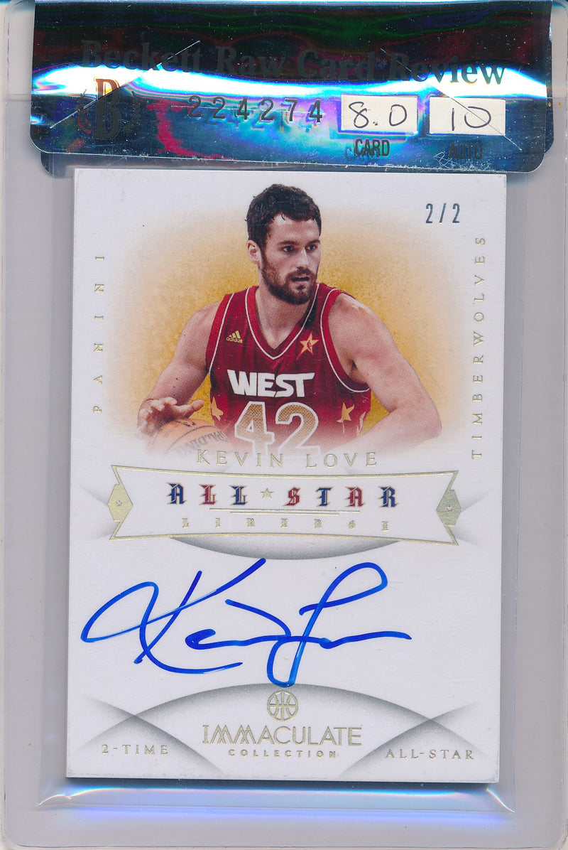 Panini 2012-13 Immaculate Collection All Star Lineage #AS-KL Kevin Love 2/2 / BGS Grade 8 / Auto Grade 10