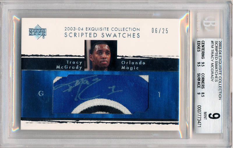 Upper Deck 2003-2004 Exquisite Collection Scripted Swatches #SS-TM Tracy Mcgrady 6/25 / BGS Grade 9 / Auto Grade 10