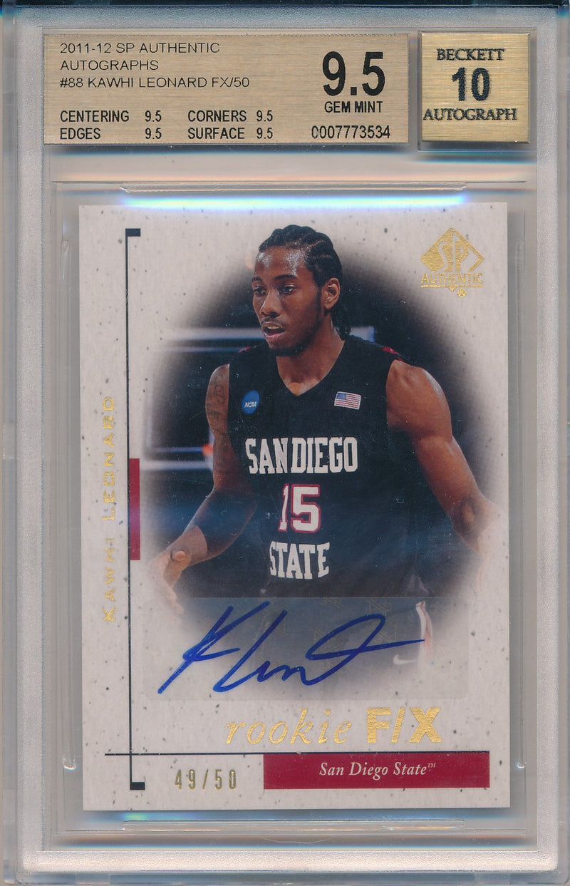 Upper Deck 2011-2012 SP Authentic Rookie F/X #88 Kawhi Leonard 49/50 / BGS Grade 9.5 / Auto Grade 10