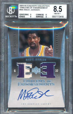 Upper Deck 2004-2005 Exquisite Collection Emblems Of Endorsement #MA Magic Johnson 2/10 / BGS Grade 8.5 / Auto Grade 10