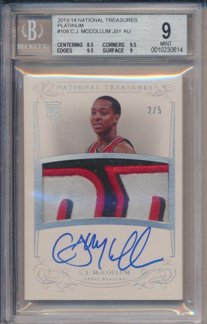 Panini 2013-2014 National Treasures RPA Platinum #108 C.J. McCollum 2/5 / BGS Grade 9