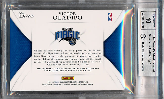 Panini 2014-2015 Immaculate Collection Logoman Autographs #LAVO Victor Oladipo 1/1 / BGS Grade 9 / Auto Grade 10