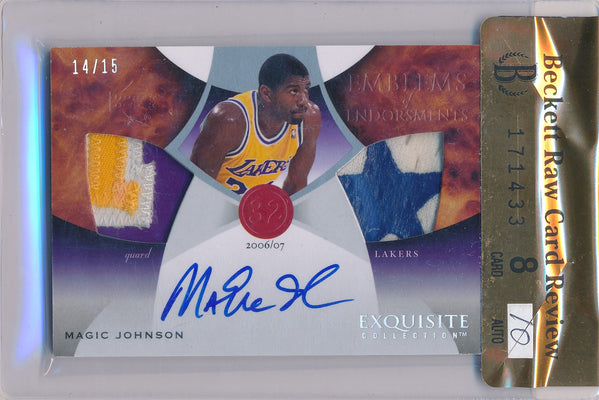 Upper Deck 2006-2007 Exquisite Collection Emblems Of Endorsement #EMMA Magic Johnson 14/15 / Auto Grade 10