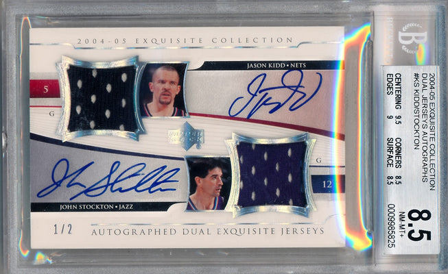 Upper Deck 2004-2005 Exquisite Collection Dual Jerseys Autos #A2E-KS Jason kidd / John Stockton 1/2 / BGS Grade 8.5 / Auto Grade 10