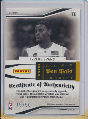 Panini  2009-2010 Pen Pals RC Auto #TE Tyreke Evans 19/50