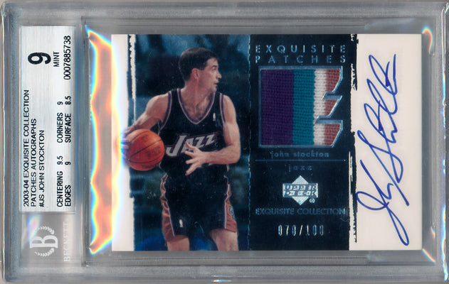 Upper Deck 2003-2004 Exquisite Collection Patches Autographs #AP-JS John Stockton 70/100 / BGS Grade 9 / Auto Grade 10