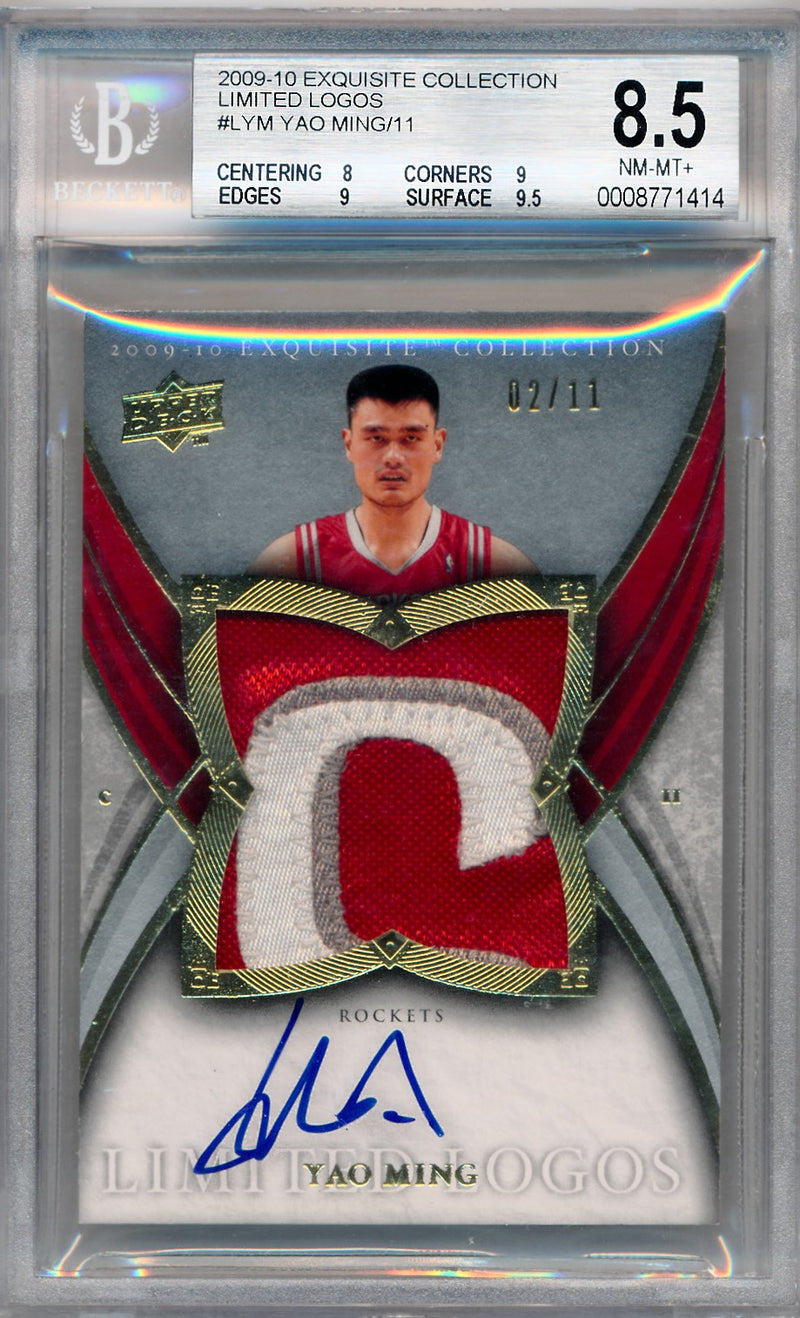 Upper Deck 2009-2010 Exquisite Collection Limited Logos #LYM Yao Ming 2/11 / BGS Grade 8.5 / Auto Grade 10