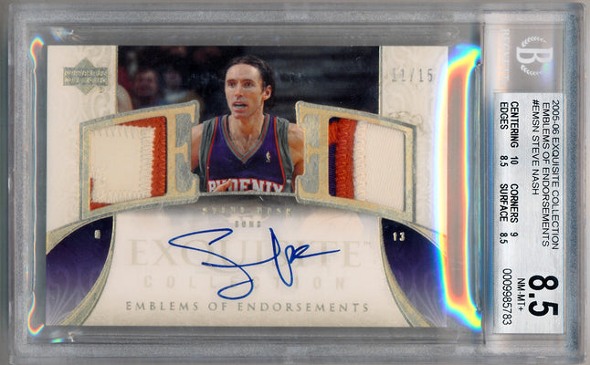 Upper Deck 2005-2006 Exquisite Collection Emblems Of Endorsement #EMSN Steve Nash 11/15 / BGS Grade 8.5 / Auto Grade 10