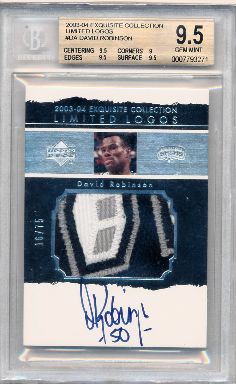 Upper Deck 2003-2004 Exquisite Collection Limited Logos #DA David Robinson 16/75 / BGS Grade 9.5 / Auto Grade 10