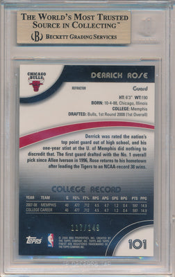 Topps 2007-08 Finest Green Refractors #101 Derrick Rose 117/149 / BGS Grade 9.5