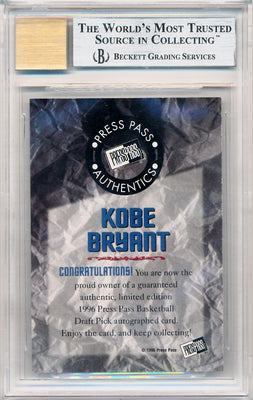 Press Pass 1996 Autographs  #2 Kobe Bryant  / BGS Grade 9 / Auto Grade 10