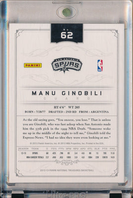 Panini 2012-2013 National Treasures Playoffs #62 Manu Ginobili 20/99