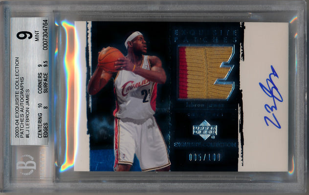 Upper Deck 2003-2004 Exquisite Collection Patches Autographs #AP-LJ Lebron James 85/100 / BGS Grade 9 / Auto Grade 10