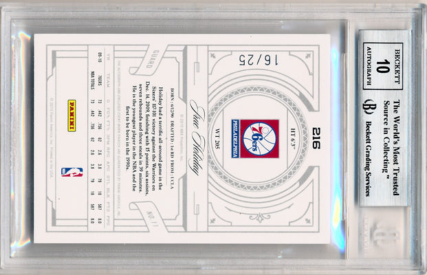 Panini 2009-2010 National Treasures Century Gold #216 Jrue Holiday 16/25 / BGS Grade 9 / Auto Grade 10