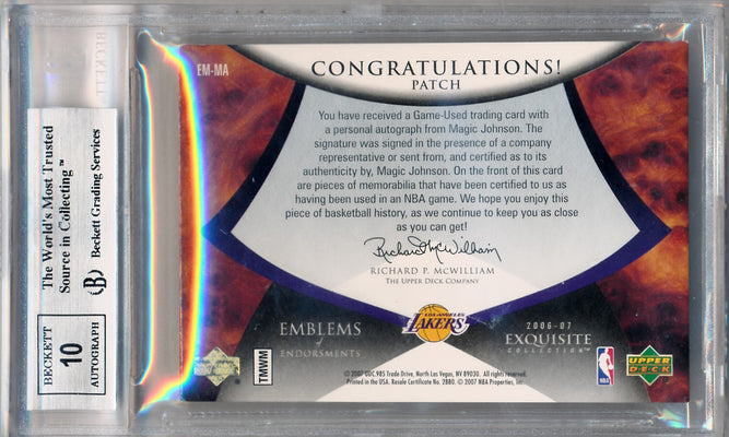 Upper Deck 2006-2007 Exquisite Collection Emblems Of Endorsement #EMMA Magic Johnson 9/15 / BGS Grade 8.5 / Auto Grade 10