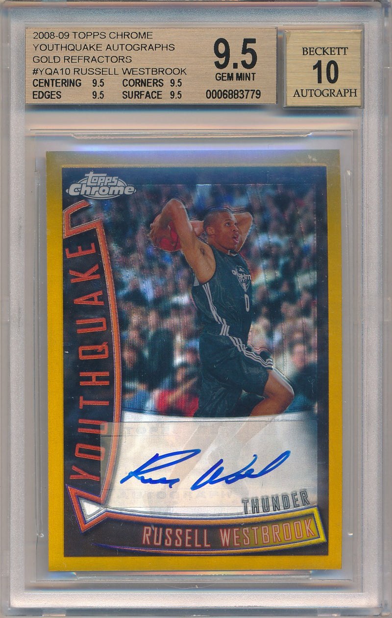 Topps 2008-09 Chrome Youthquake Autographs Gold Refractors #YQA10 Russell Westbrook 3/5 / BGS Grade 9.5 / Auto Grade 10