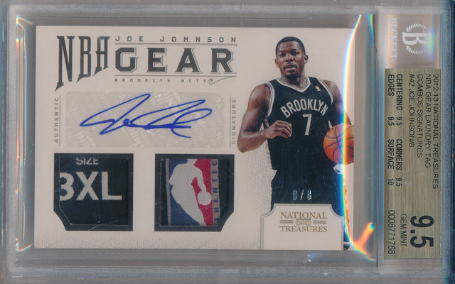 Panini 2012-2013 National Treasures NBA Gear #42 Joe Johnson 8/8 / BGS Grade 9.5 / Auto Grade 10