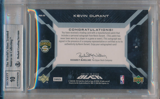 Upper Deck  2007-2008 UD Black Patch Materials Autographs #PMA-KD Kevin Durant 40/50 / BGS Grade 9 / Auto Grade 10