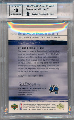 Upper Deck 2003-2004 Exquisite Collection Emblems Of Endorsements #EM-TM Tracy Mcgrady 11/15 / BGS Grade 8.5 / Auto Grade 10