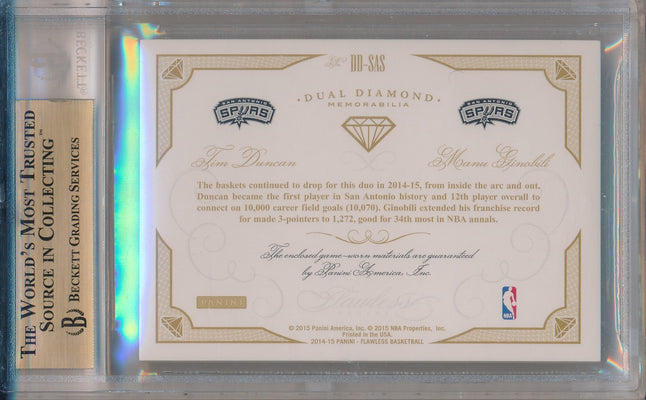 Panini 2014-2015 Flawless Gold Dual Diamond Patches #DD-SAS Tim Duncan/Manu Ginobili 01/10 / BGS Grade 9.5