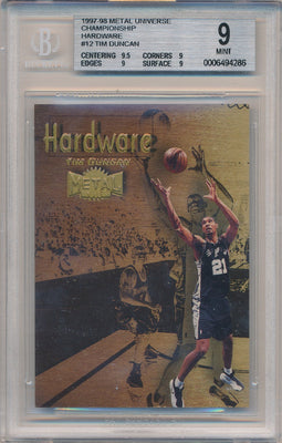 SkyBox 1997-1998 Metal Universe Hardware #12/15H Tim Duncan  / BGS Grade 9