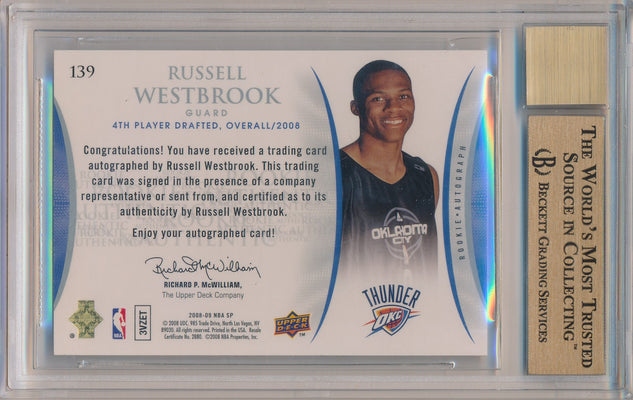 Upper Deck 2008-09 SP Authentic Retail Red Rookie Autographs #139 Russell Westbrook  / BGS Grade 9.5 / Auto Grade 10