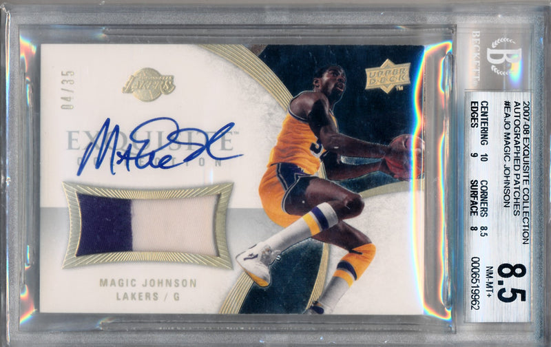 Upper Deck 2007-2008 Exquisite Collection Autographed Patches #EAJO Magic Johnson 4/35 / BGS Grade 8.5 / Auto Grade 10