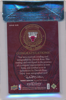 Upper Deck 2008-09 Exquisite Collection Year One Autographs #ONE-DR Derrick Rose 07/10 / BGS Grade 7.5 / Auto Grade 10