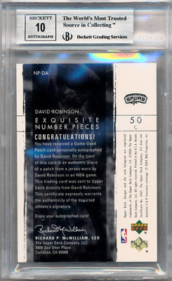 Upper Deck 2003-2004 Exquisite Collection Number Piece Autographs #NP-DA David Robinson 7/50 / BGS Grade 9 / Auto Grade 10