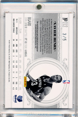 Panini 2010-2011 National Treasures  Century Platinum #212 Xavier Henry 3/5