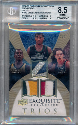 Upper Deck 2007-2008 Exquisite Collection Trios Patch Gold #NBG Jeff Green / Corey Brewer / Joakim Noah 3/3 / BGS Grade 8.5