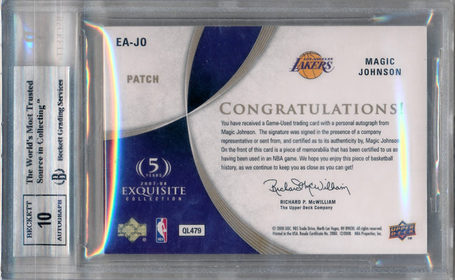 Upper Deck 2007-2008 Exquisite Collection Autographed Patches #EAJO Magic Johnson 4/35 / BGS Grade 8.5 / Auto Grade 10