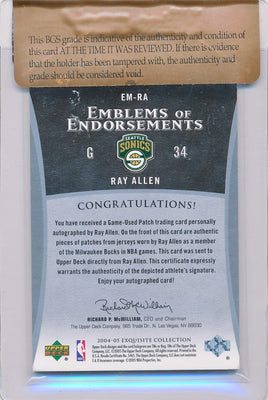 Upper Deck 2004-2005 Exquisite Collection Emblems Of Endorsement #RA Ray Allen 7/10 / Auto Grade 9