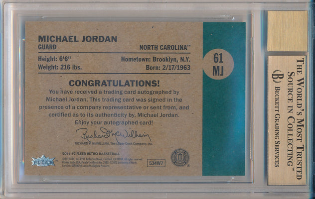 Fleer 2011-2012 Retro 1961 Auto #61MJ Michael Jordan  / BGS Grade 9.5 / Auto Grade 10