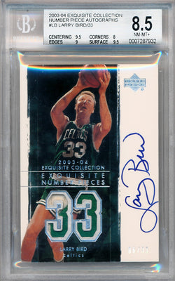 Upper Deck 2003-2004 Exquisite Collection Number Piece Autographs #NP-LB Larry Bird 6/33 / BGS Grade 8.5 / Auto Grade 10