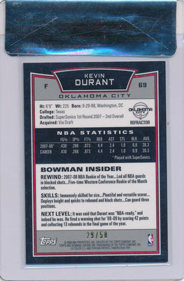 Topps  2008-2009 Bowman Chrome Refractor #69 Kevin Durant 29/50 / BGS Grade 8.5