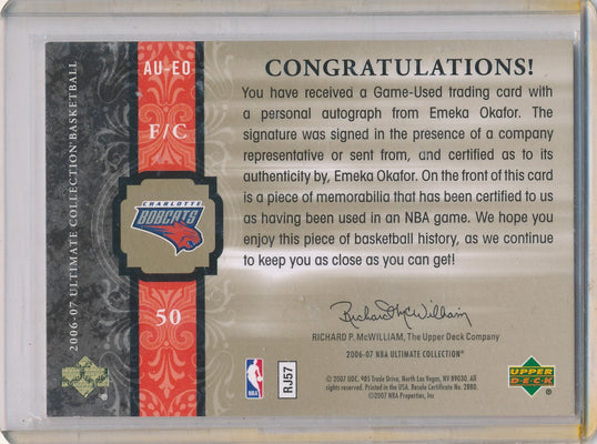 Upper Deck 2006-07 Ultimate Collection  Ultimate Jersey Autographs #AU-EO Emeka Okafor 67/75