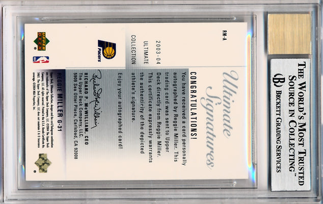 Upper Deck 2003-04 Ultimate Collection  Ultimate Signatures #RM-A Reggie Miller  / BGS Grade 9 / Auto Grade 10