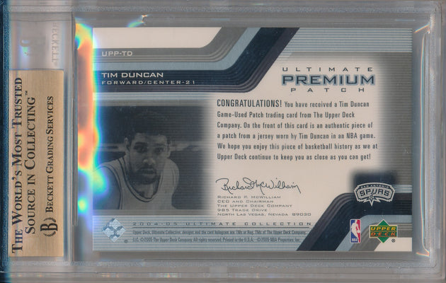 Upper Deck 2004-2005 Ultimate Collection Ultimate Premium Patch #UPP-TD Tim Duncan 73/75 / BGS Grade 9.5