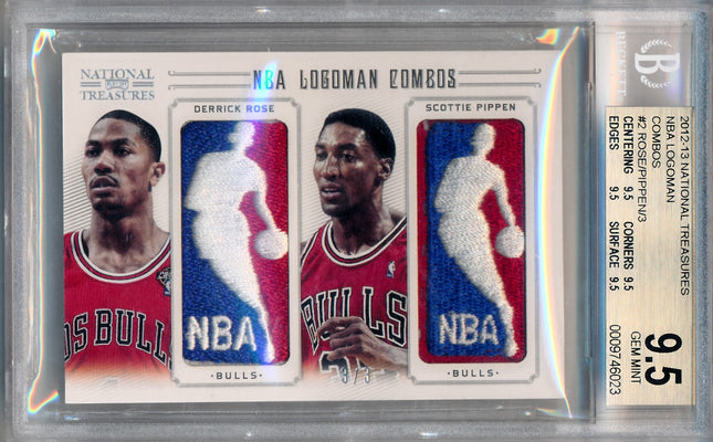 Panini 2012-2013 National Treasures NBA Logoman Combos #2 Derrick Rose / Scottie Pippen 3/3 / BGS Grade 9.5