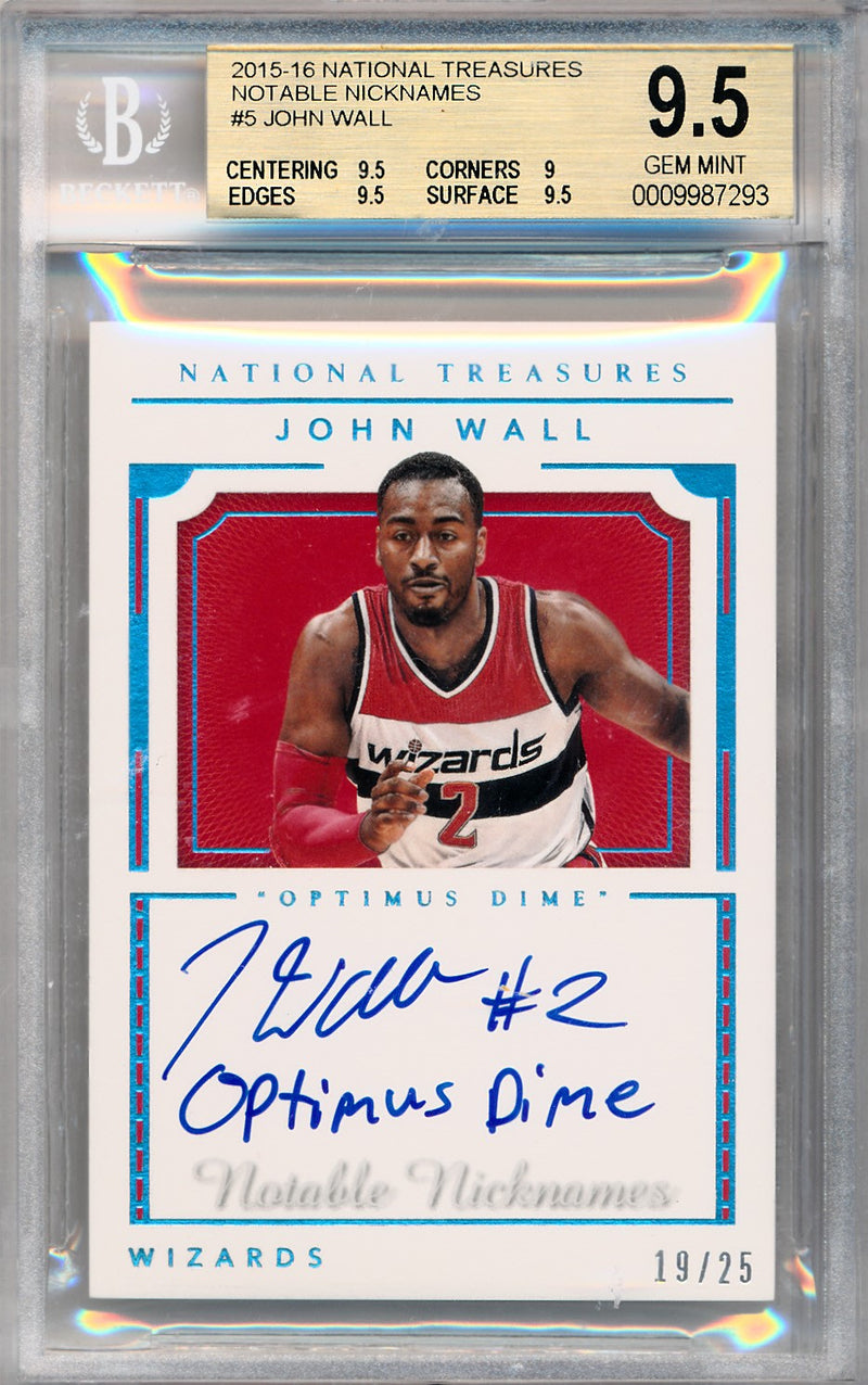 Panini 2015-2016 National Treasures Notable Nicknames #5 John Wall 19/25 / BGS Grade 9.5 / Auto Grade 10