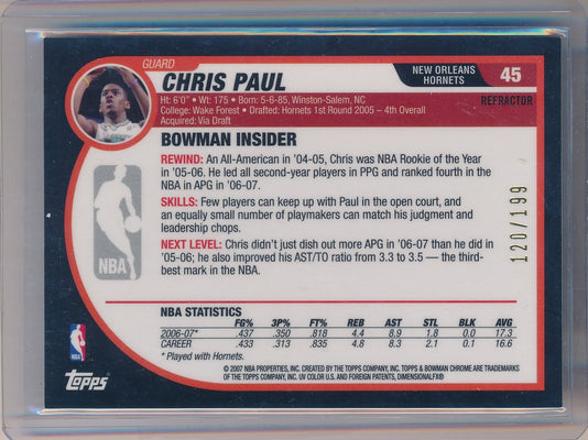 Topps 2007-2008 Bowman Chrome  Refractor #45 Chris Paul 120/199