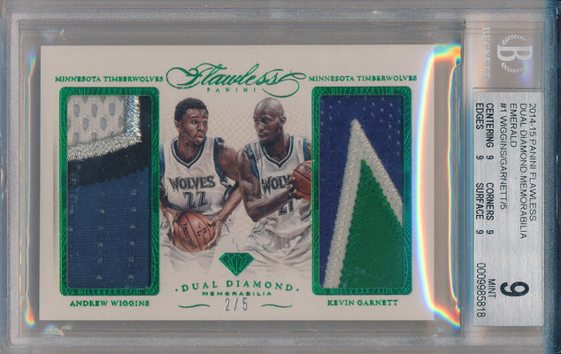 Panini 2014-2015 Flawless Emerald Dual Diamond Patches #DD-MT Andrew Wiggins/ Kevin Garnett 2/5 / BGS Grade 9