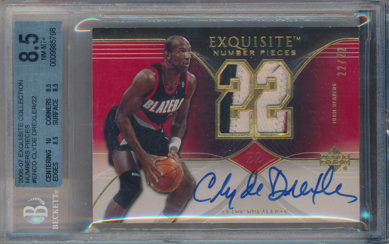 Upper Deck 2006-2007 Exquisite Collection Numbers Pieces #EN-CD Clyde Drexler 22/22 / BGS Grade 8.5 / Auto Grade 10