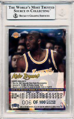 Fleer 1997-1998 Ultra Platinum Medallion #1 Kobe Bryant 6/100 / BGS Grade 9