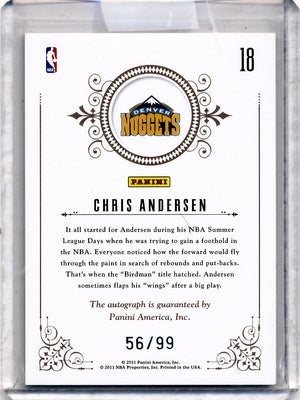 Panini 2010-2011 National Treasures Notable Nicknames  #18 Chris Andersen 56/99