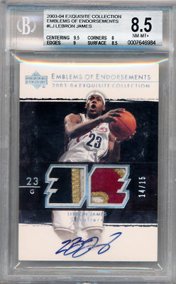 Upper Deck 2003-2004 Exquisite Collection Emblems Of Endorsements #EM-LJ Lebron James 14/15 / BGS Grade 8.5 / Auto Grade 10