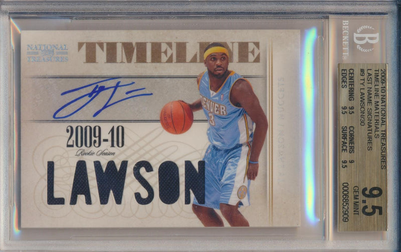 Panini  2009-2010 National Treasures Timeline Materials Last Name Signatures #9 Ty Lawson 12/30 / BGS Grade 9.5 / Auto Grade 10